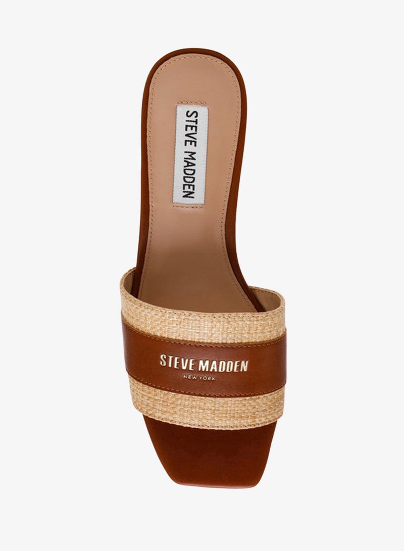 ستيف مادن صنادل جلد النابا بتفاصيل من الرافيا على شكل عظم - Image 4